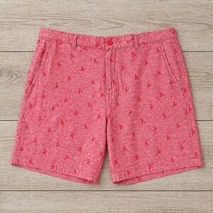 Nautical Preppy Lobster‎ Shorts Tenth + Ocean 40 Pink Slub Linen Cotton Ivy